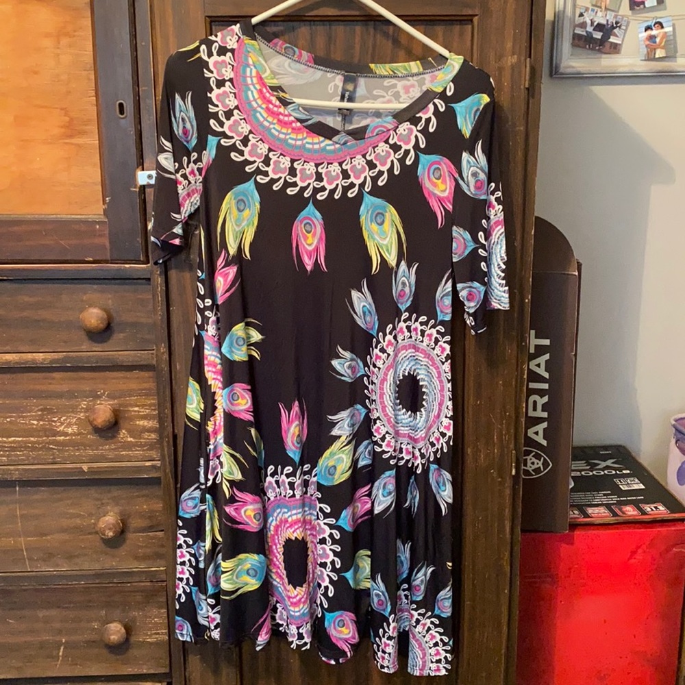 Peacock dress with pockets